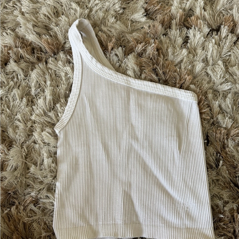 One-Shoulder Ribbed White Top
